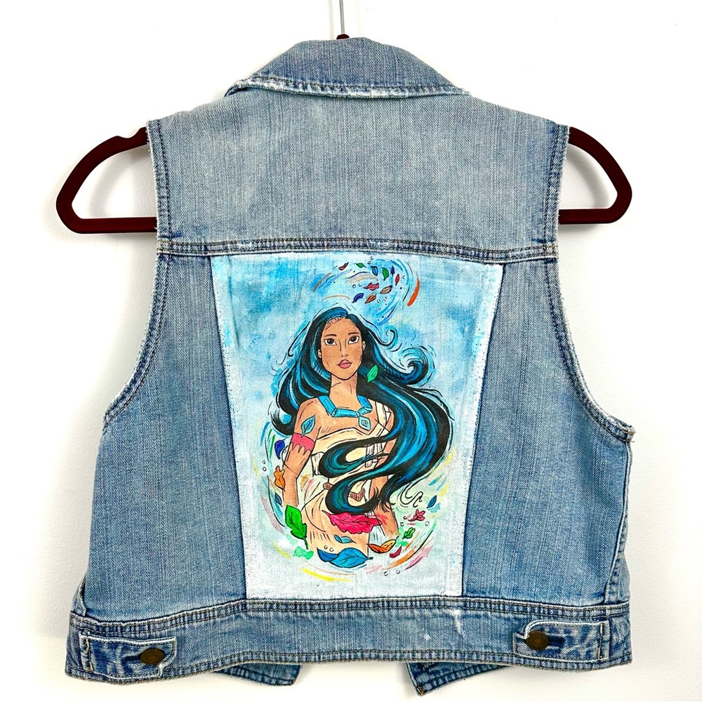 Pocahontas Hand-Painted Denim Vest, Jean Vest